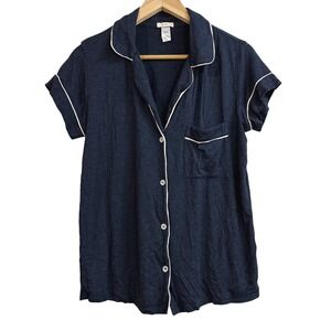 Eberjey Womens Pajama Top‎ Short Sleeve Navy Blue Button Down Size Small